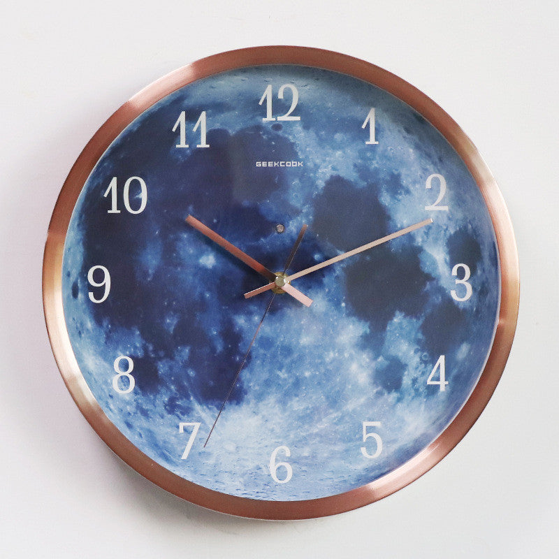 Horloge murale de 12 pouces pour la décoration de la maison, lune bleue, contrôle du son, lumineuse, Simple, moderne, muette, décoration de pièce gothique