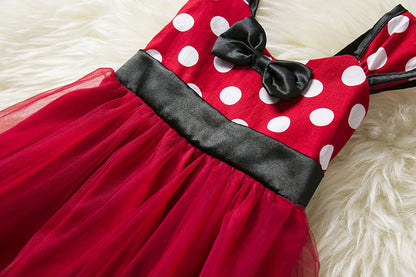 Sleeveless Vest Polka Dot Bow Princess Dress