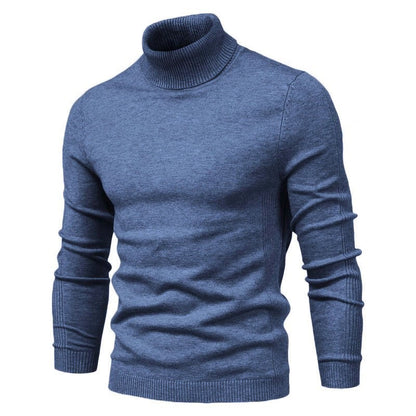 Winter Turtleneck Sweater Fashion Slim Fit Solid Color Pullover Knitted Top Men's Clothing