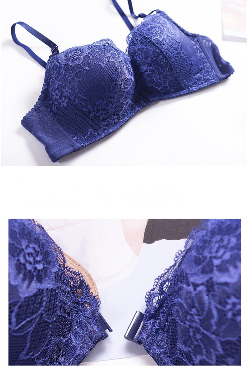 Front Buckle Lace Underwear For Women Thin Small Breast Push Up Extra Thick Wireless Beauty Back Bra