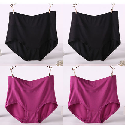 Women Underwear Soft Viscose Solid Color High Waist Panties 4pcs A Lot