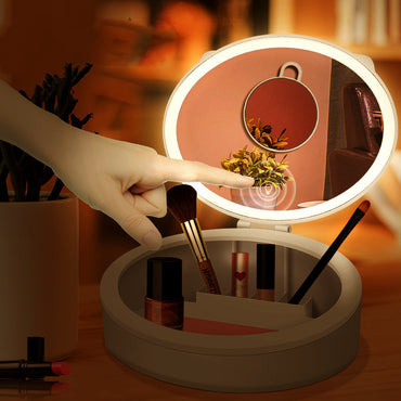 Miroir de maquillage à LED, dortoir de filles de bureau avec boîte de rangement lumineuse, décoration de maison