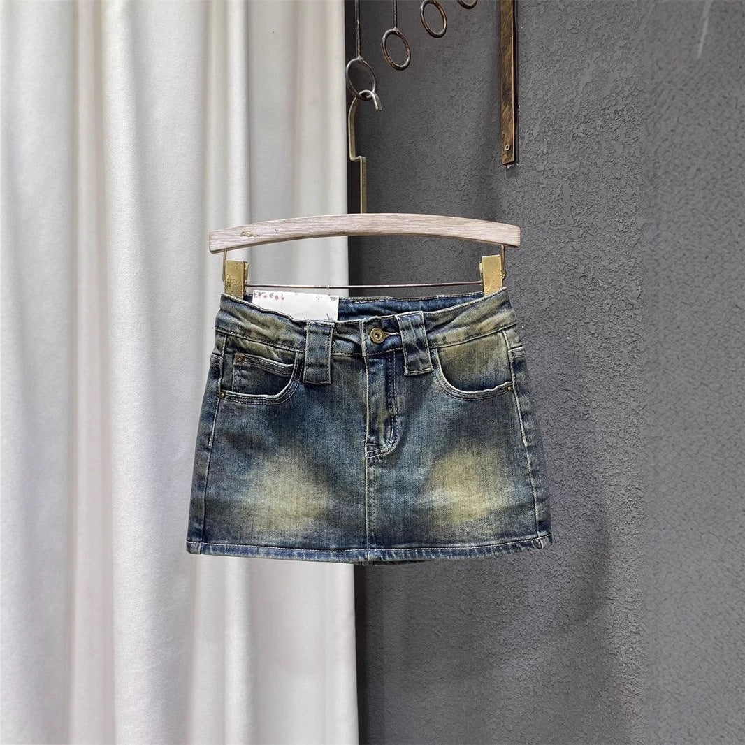 Womens Retro All-Match Sassy Denim Skirt