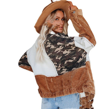 Veste en velours côtelé camouflage rétro à revers