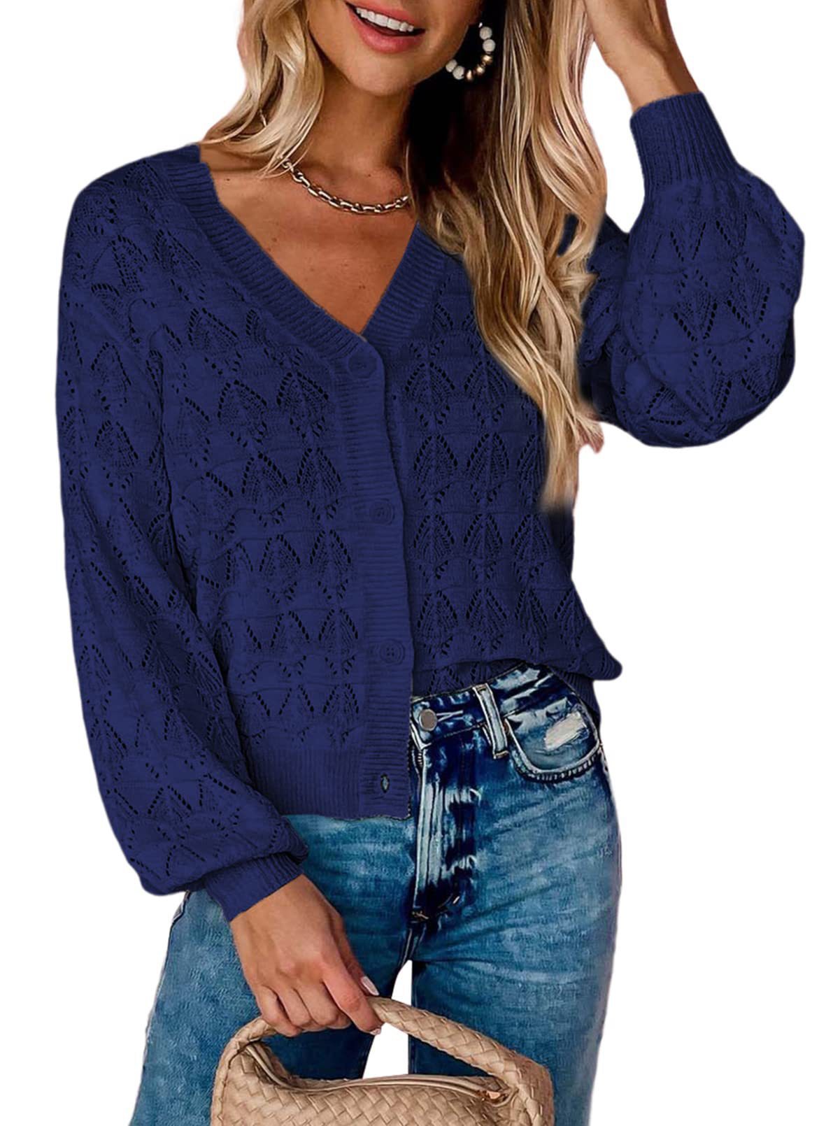 Fashion Short Cardigan Knitted Sweaters Women Autumn And Winter Long Sleeve Front-open V-neck Button-down Tops Clothes