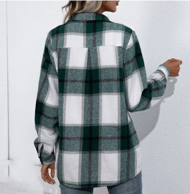 Long-sleeved Thick Cashmere Plaid Top Loose Casual Shirt Jacket