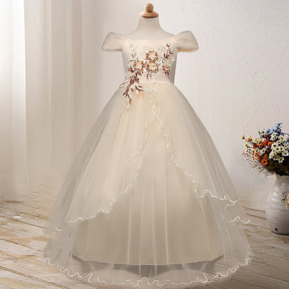 En-axel Princess Flower Dress Kostym