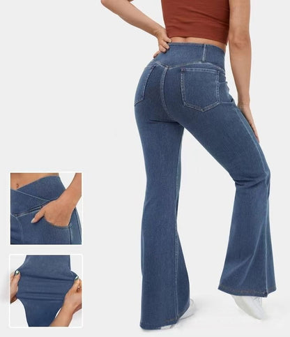 Pantalon à bas de cloche en Denim Imitation haute, pantalon à bas de cloche pour femmes européennes et américaines