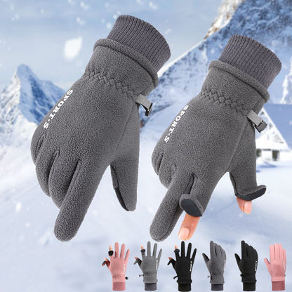 Outdoor Ski Riding Gloves Winter Polar Fleece Flip Cover Winter Gloves Men And Women Plus Velvet Thickened Warm Touch Screen Gloves