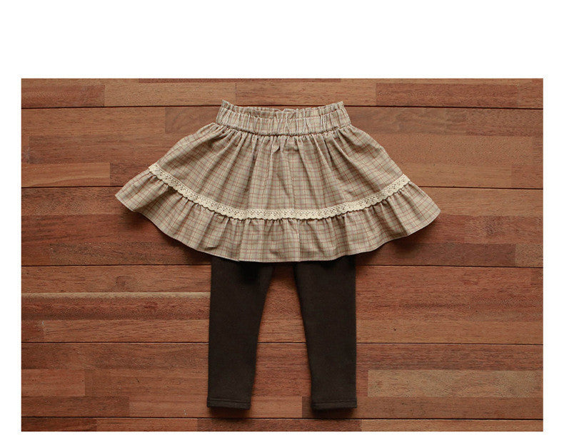 Korean Girl Cute Plaid Padded Plus Velvet Skirt Pants