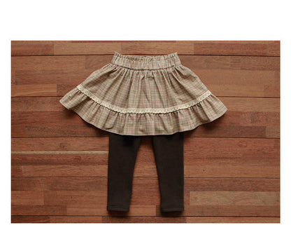 Korean Girl Cute Plaid Padded Plus Velvet Skirt Pants