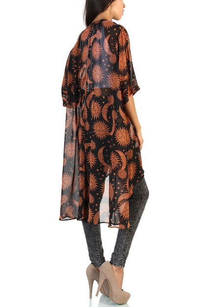 Star Moon Printed Thin Chiffon Cardigan