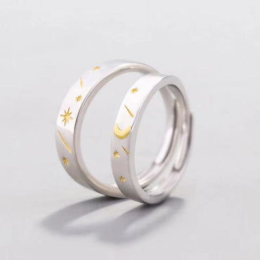 Moon Star S925 Silver Enkla Studentringar För Män Och Kvinnor Parringar Öppning Justerbara