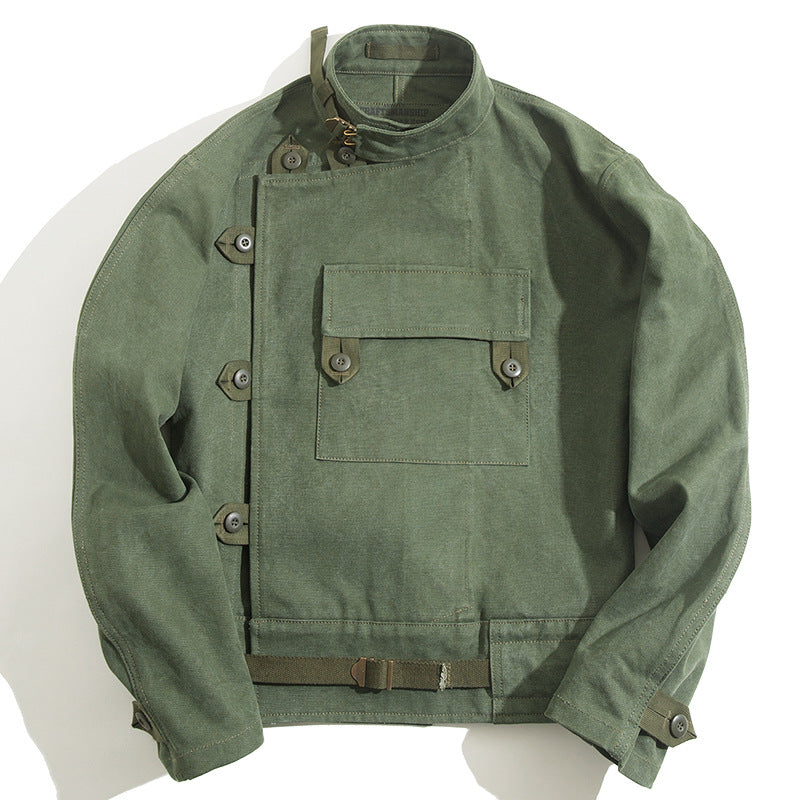 Veste Moto Ami Kaki Coton Washed Water Army Green Jacket Homme