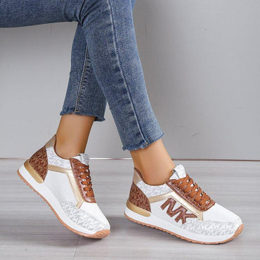 Women's Fashion Casual Printing Lace Up Round Toe Color Matching Running Shoes