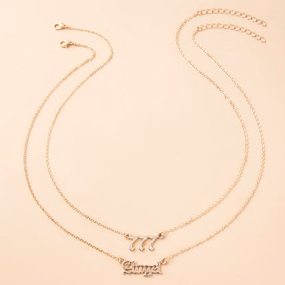 Gold Letter Angel Number 444 777 Multi-layer Chain Necklaces For Women