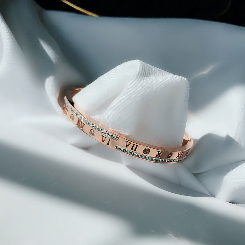 Armband i roséguld med titanstål, damhandsmycken, nät, rött