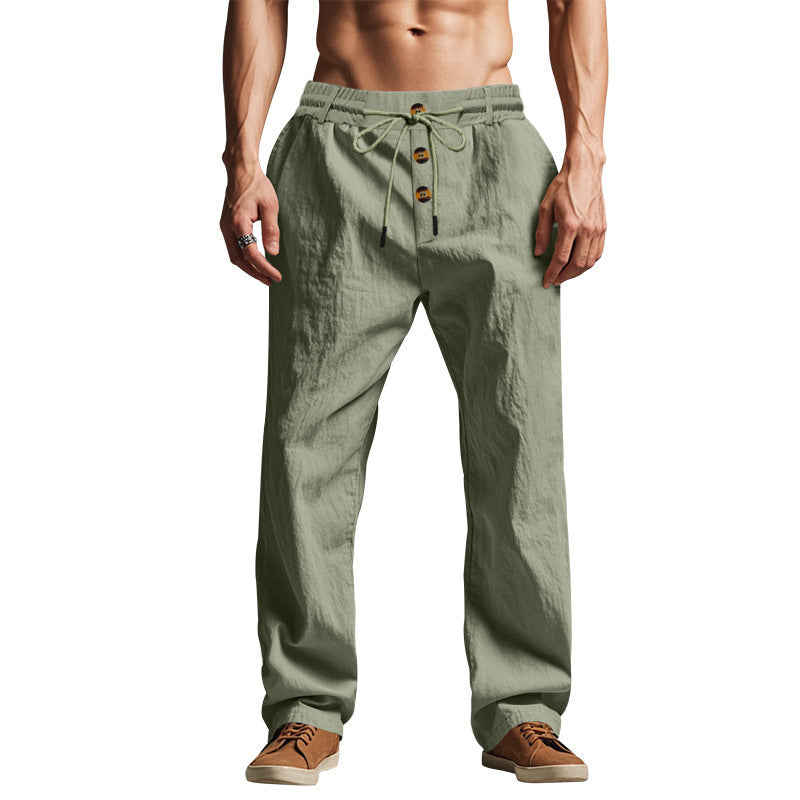Men's Beach Trendy Button Loose Skin-friendly Breathable Sports Linen Trousers