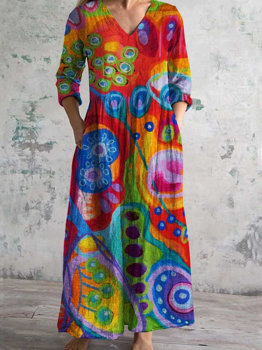 Casual Women's Fashion Floral Print Mid-length Dress