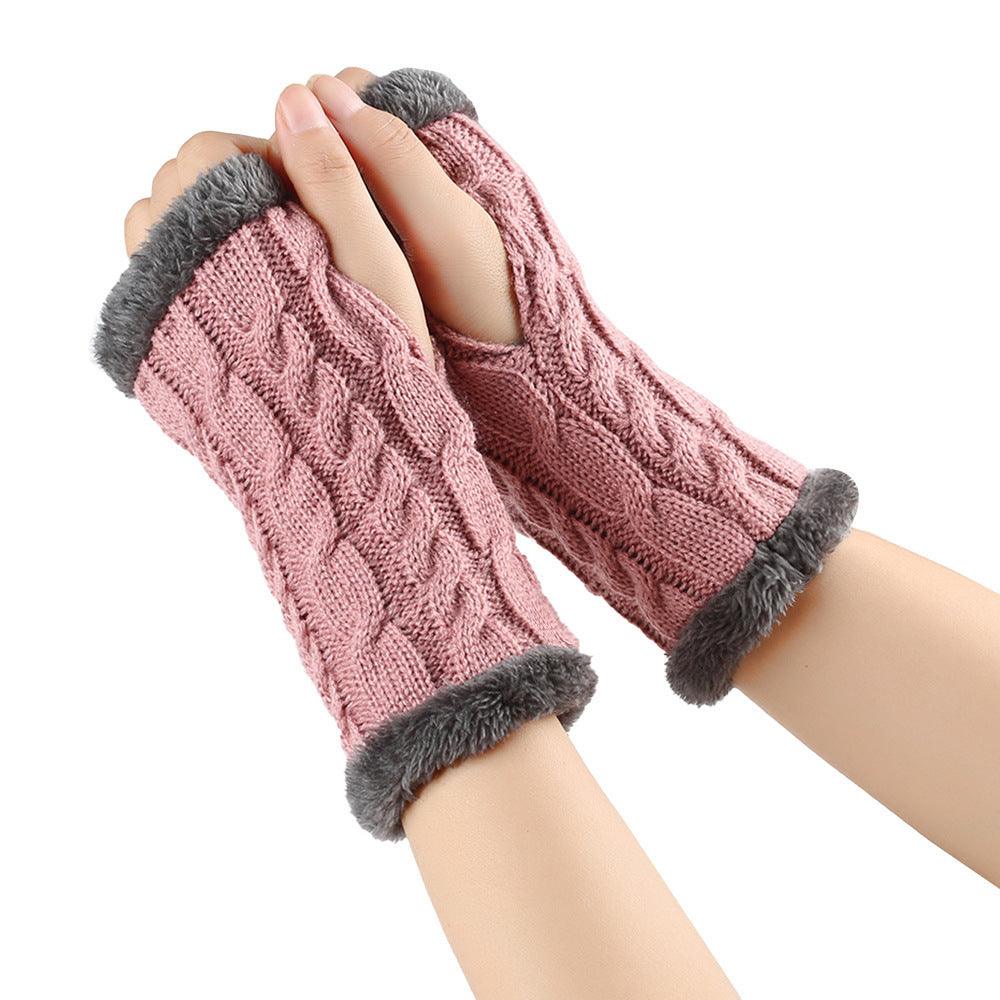 Gants en peluche d'hiver pour femmes, tricotés sans doigts, en polaire, chauds et épais, en laine