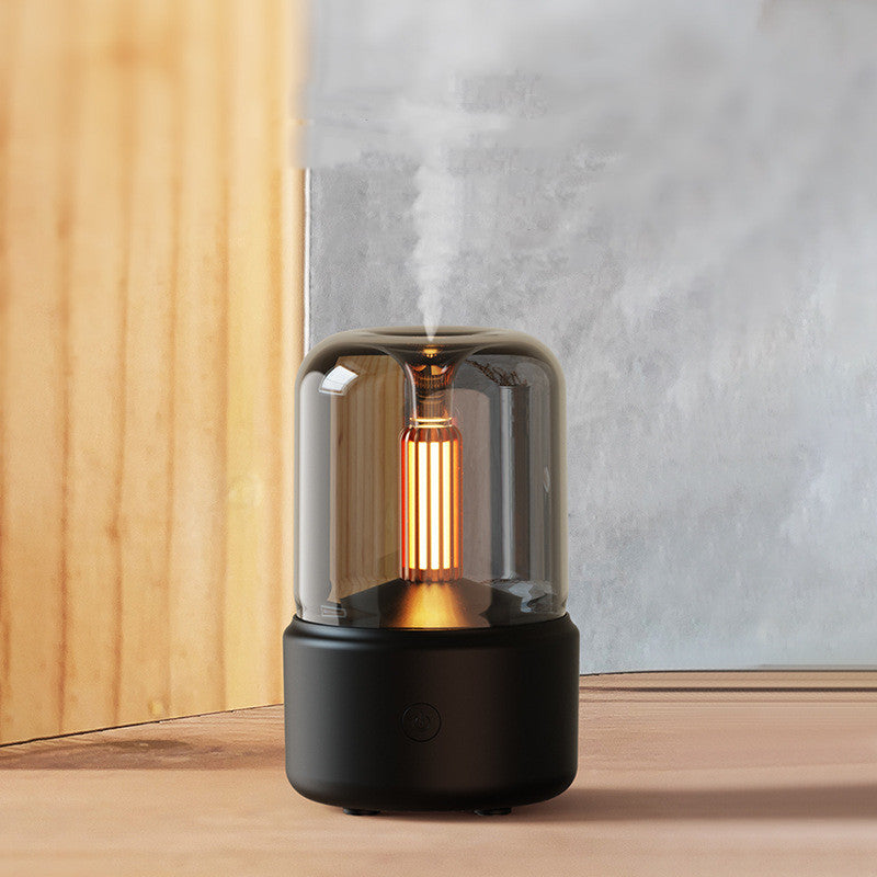 Atmosfärsljusluftfuktare med levande ljus, aromdiffusor, bärbar 120 ml elektrisk USB-luftfuktare, sval dimmaskin, dimmaskin, 8-12 timmar med LED-nattljus