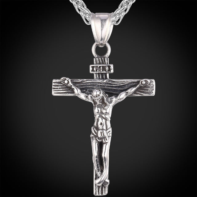 Cross Necklace For Men With Flower Basket 60cm Keel Chain