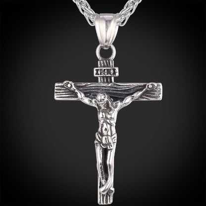 Cross Necklace For Men With Flower Basket 60cm Keel Chain