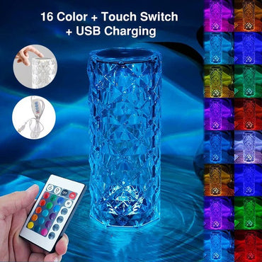 16 couleurs LED lampe en cristal Rose lumière tactile lampes de Table Bedr