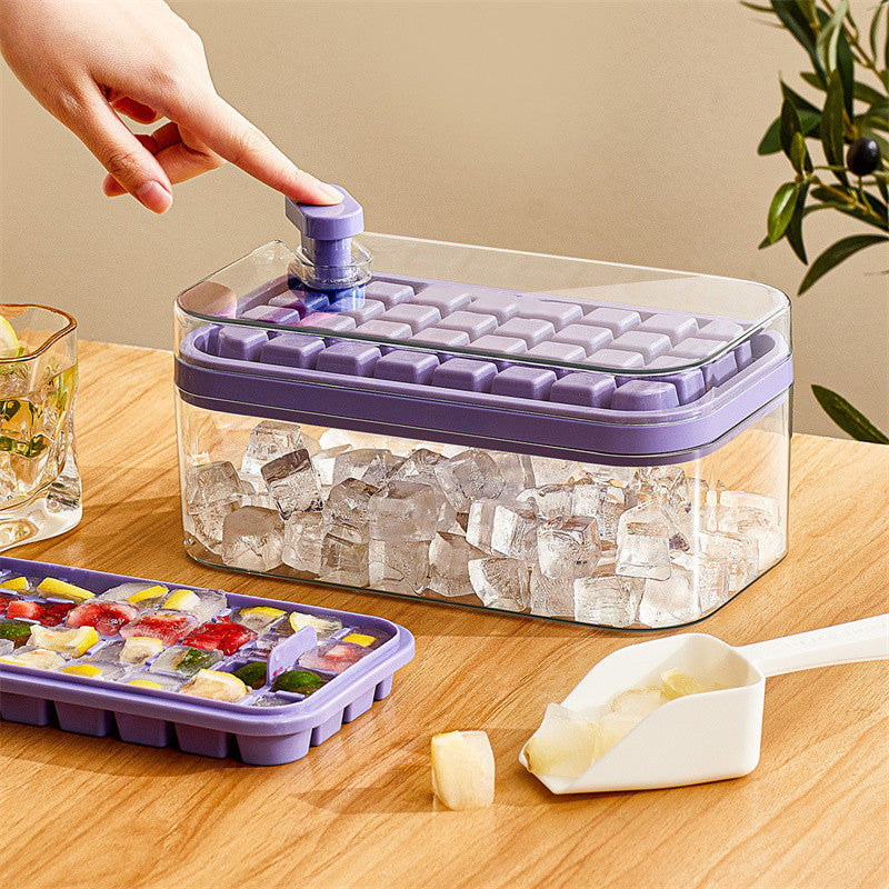 One-button Press Type Ice Mold Box Plastics Ice Cube Maker Ice Tray Mold With Storage Box With Lid Bar Kitchen Accessories