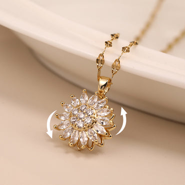 Collier Tournesol Rotatif Plein De Diamants