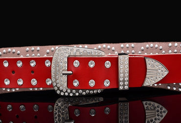 Women's Leather Diamond-Studded Cowhide Pin Buckle Belt - Elegant Glamour