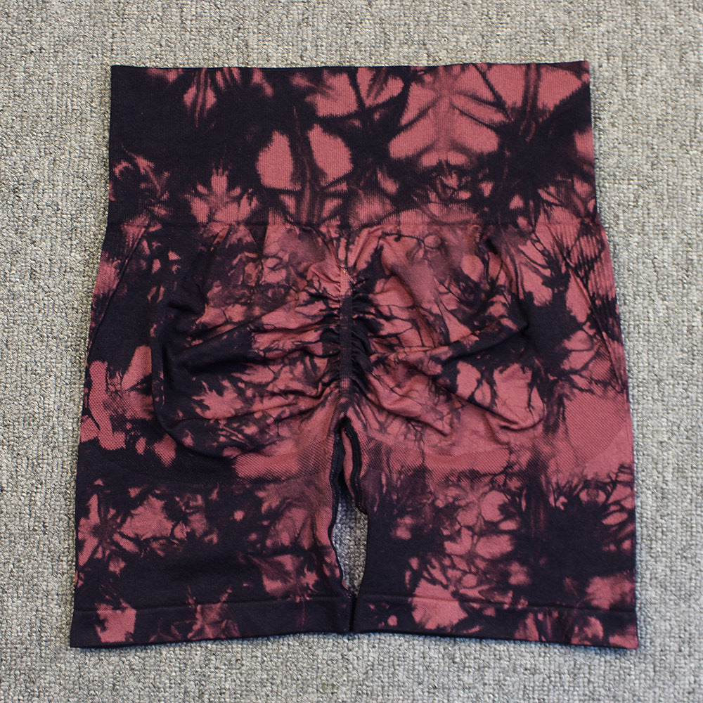 Tie-dye tryckta Yogabyxor Sommar Snabbtorkande Fitness Shorts Sexiga Höftlyftande Leggings Dambyxor med hög midja