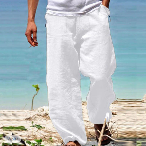 Men's Trousers Summer Drawstring Elastic Waist Beach Pants