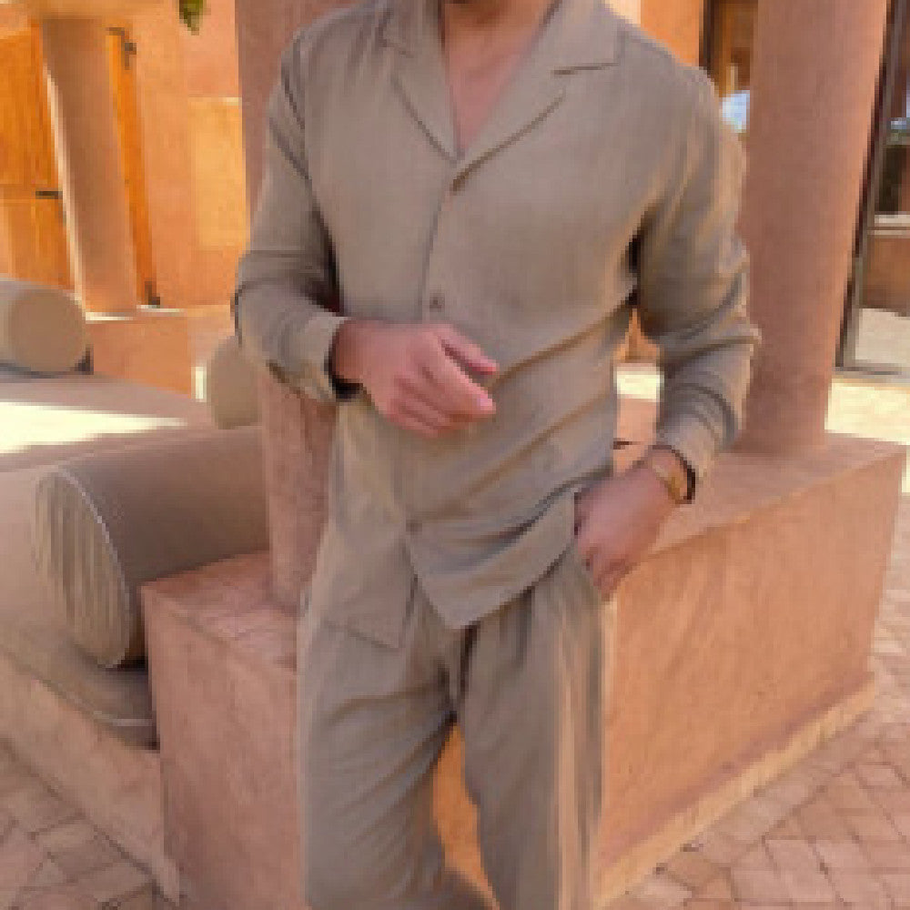 Autumn And Winter Men's Long-sleeve Shirt Lengthened Blouse And Pants