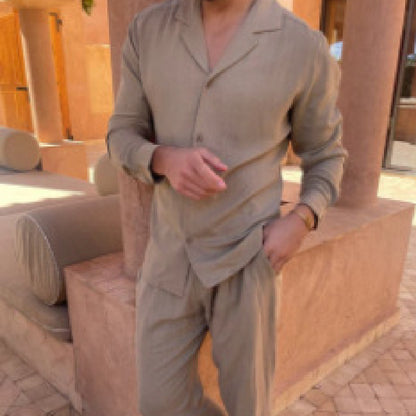 Autumn And Winter Men's Long-sleeve Shirt Lengthened Blouse And Pants