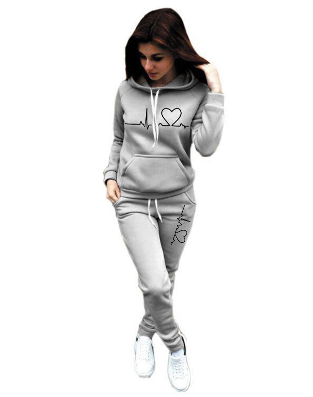 Fashion Love Printed Fleece Sports Suit Women