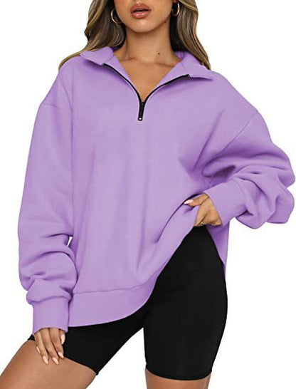 Dam sweatshirts Zip turndown krage Lösa Casual Tops Kläder