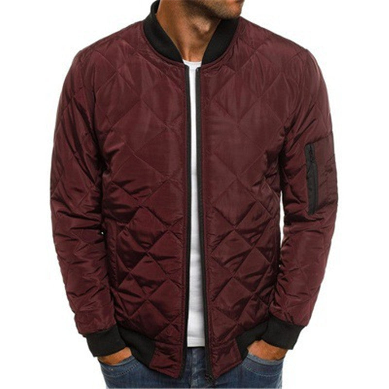 Manteau de couleur unie, veste d'hiver à col montant pour hommes, manteau Design de couture en losange, vêtements d'affaires décontractés