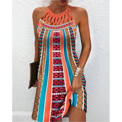 Fashion Print Dress Casual Halterneck Dresses For Women Summer Clothes