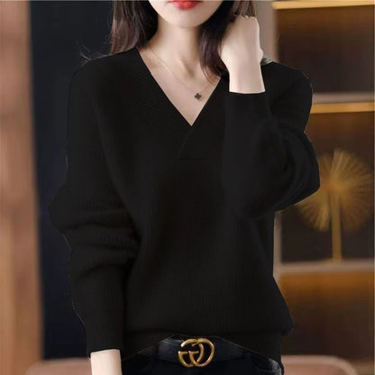Solid Color Collar Sweater Women's Loose Slimming