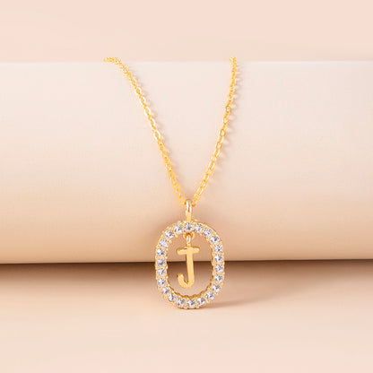 Crystal Letter Necklace Gold Name Initial Alphabet Oval Pendant Necklaces For Women