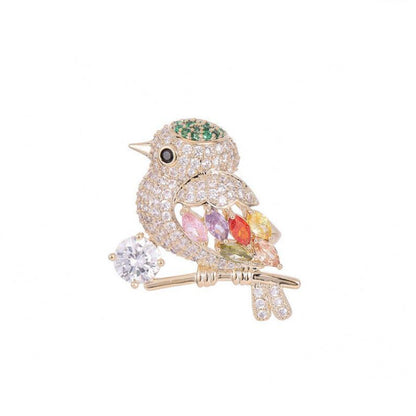 Broche d'oiseau pie animale entièrement en diamant