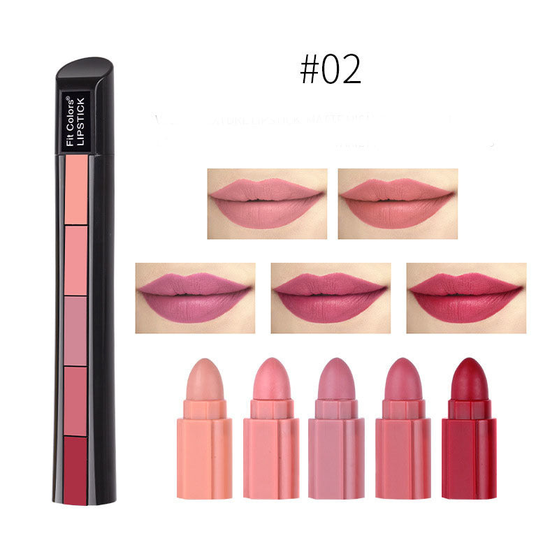 Matt 5-färgs läppstiftset Velvet Lip Stick Non-stick läppglans Långvarig vattentät sexig rött läppstift