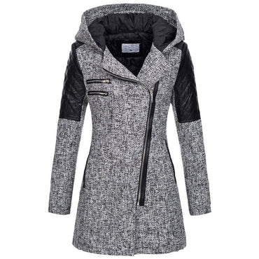 Women Warm Slim Full Zipper Coat Thick Woolen Coat Female Fall Winter Windbreaker Hooded Diagonal Zipper Women's Clothing