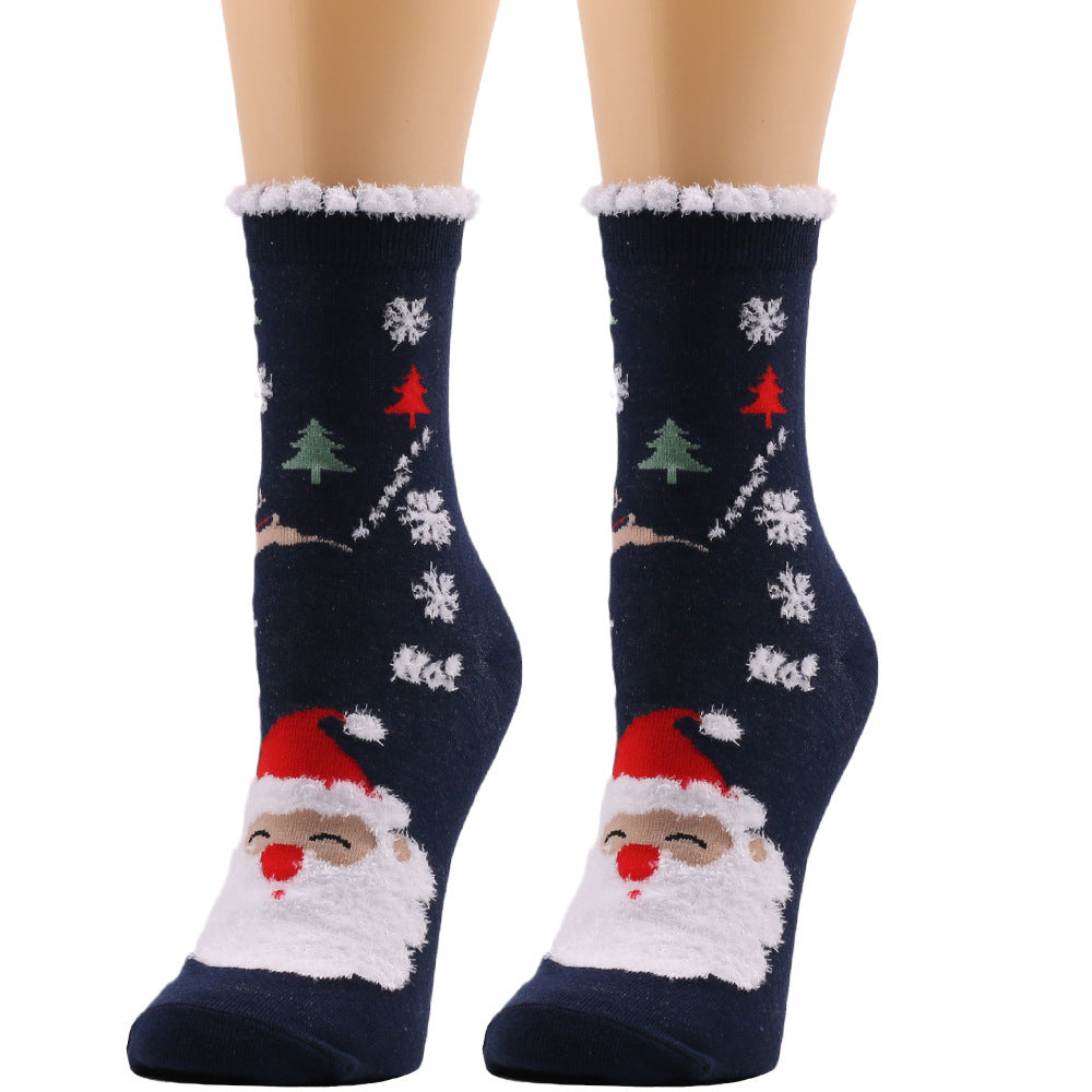 Nouvelles chaussettes européennes et américaines chaussettes de Noël chaussettes en peluche d'automne et d'hiver pour femmes chaussettes de Noël chaussettes pour femmes chaussettes mi-mollet chaussettes de Noël transfrontalières