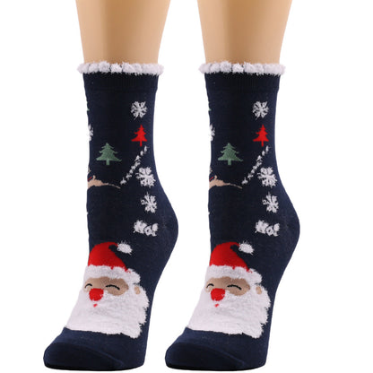 New European And American Socks Christmas Socks Women's Autumn And Winter Plush Socks Christmas Socks Women's Socks Mid Calf Socks Cross Border Christmas Socks