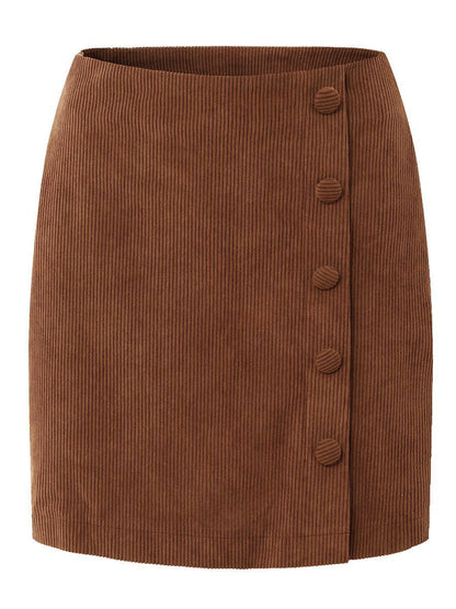 Professional Women's Corduroy High Waist Slim Hip Skirt - Polyester A-Line (3 Colors, S-XL, Fresh Sweet)