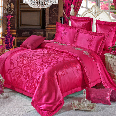 Ice Silk Jacquard European Luxury High-end Linne och Bomull Sängkläder Set