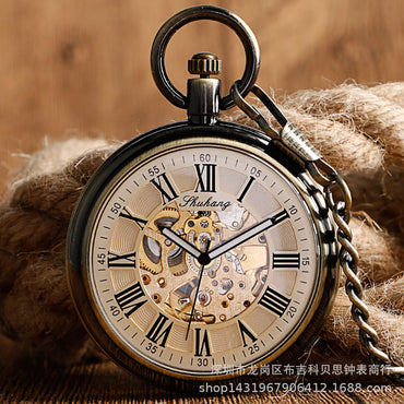 Creative Straight Plate Without Cover Roman Literal Automatic Mechanical Pocket Watch