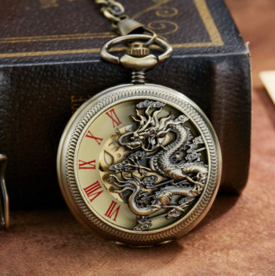 Pocket Watch Men's Flying Dragon Clamshell Hollow Roman Scale Pocket Watch